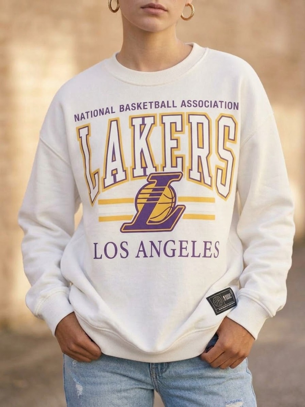 Primark Cares NBA Los Angeles Lakers Oversized Sweatshirt Crewneck White XS
